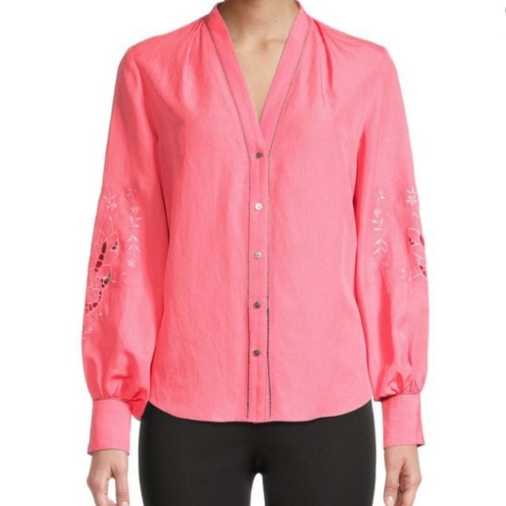 NWOT KOBI HALPERIN Laser Cut Linen Blend Top XS